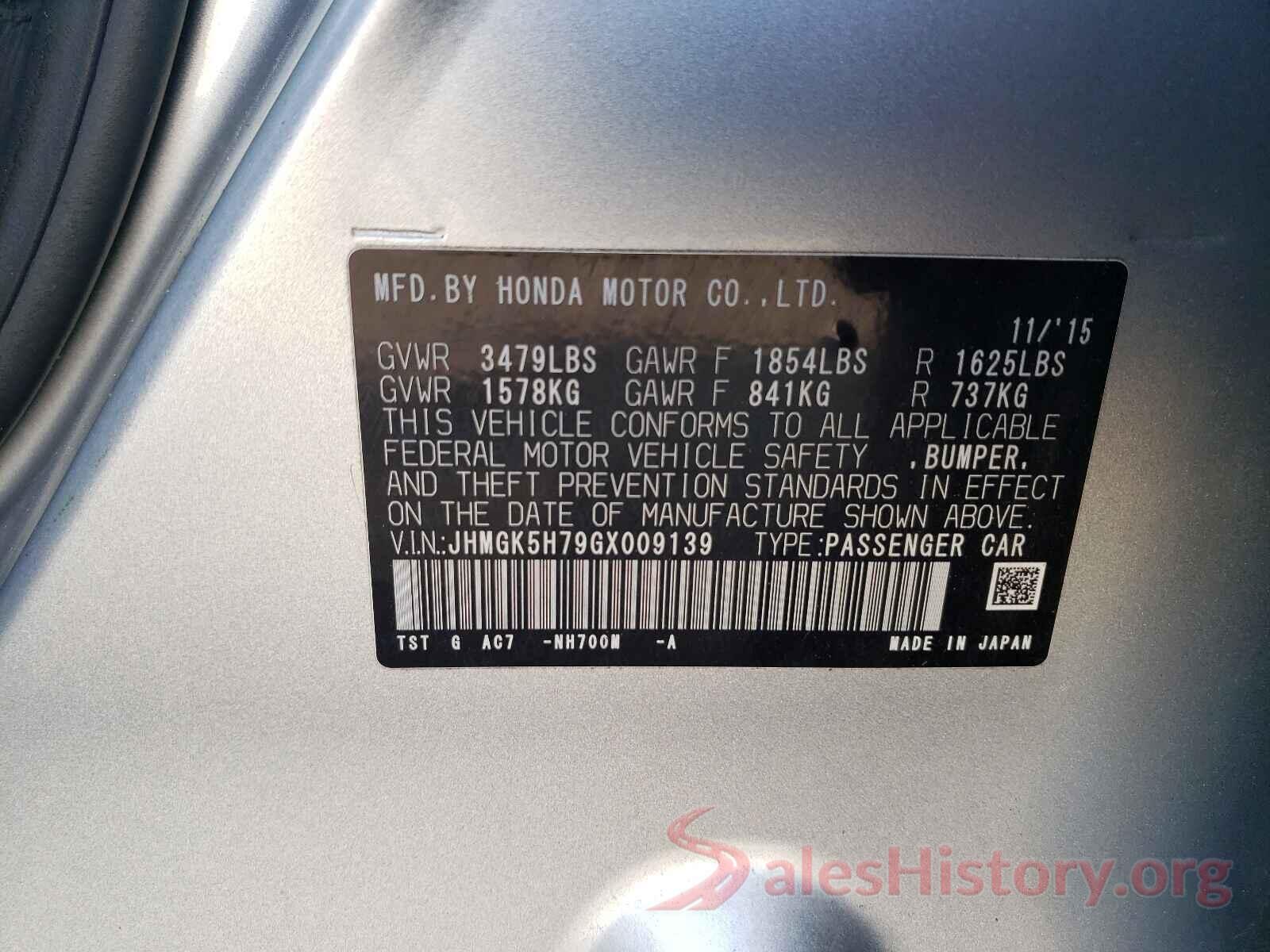 JHMGK5H79GX009139 2016 HONDA FIT