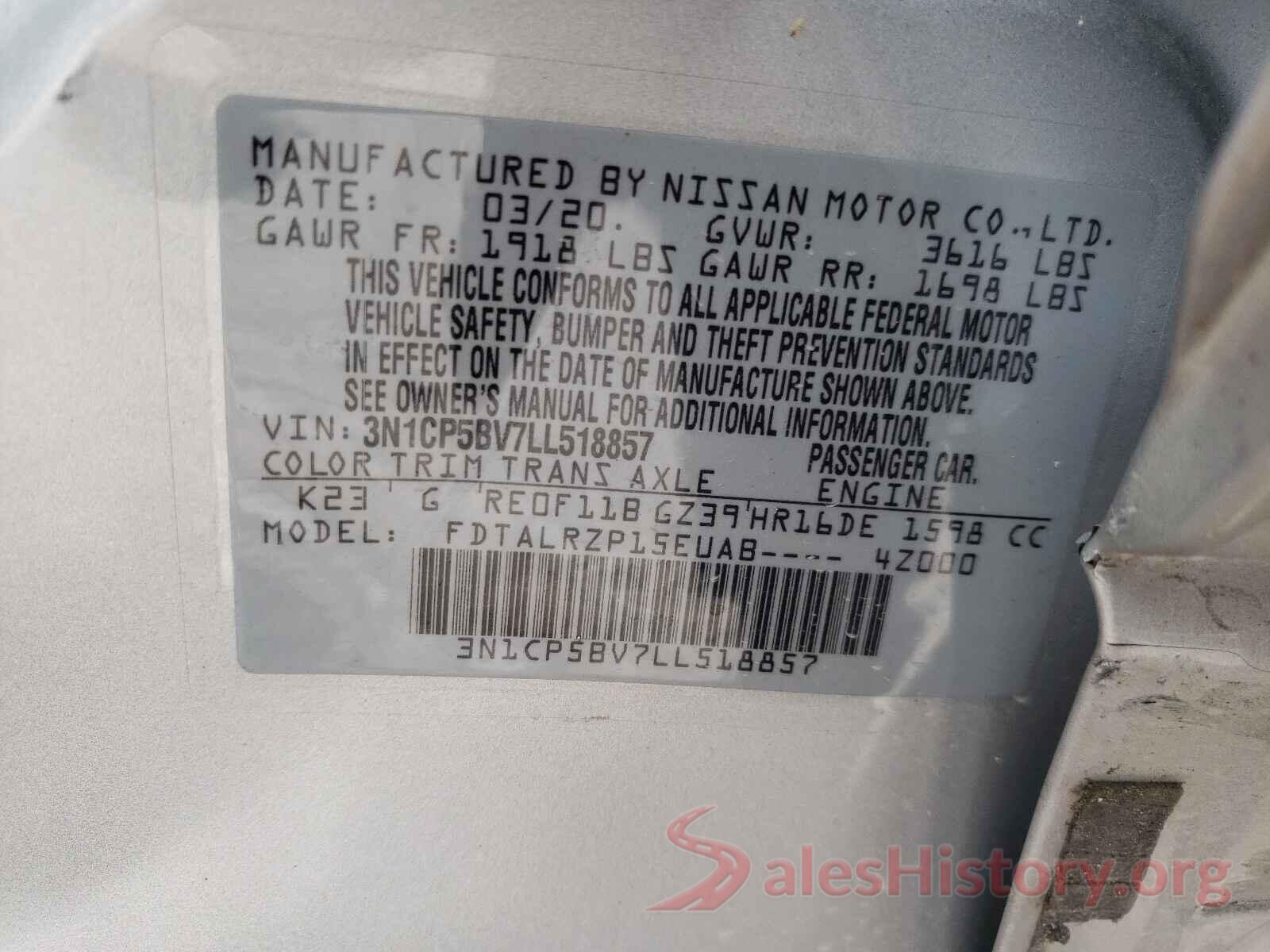 3N1CP5BV7LL518857 2020 NISSAN KICKS