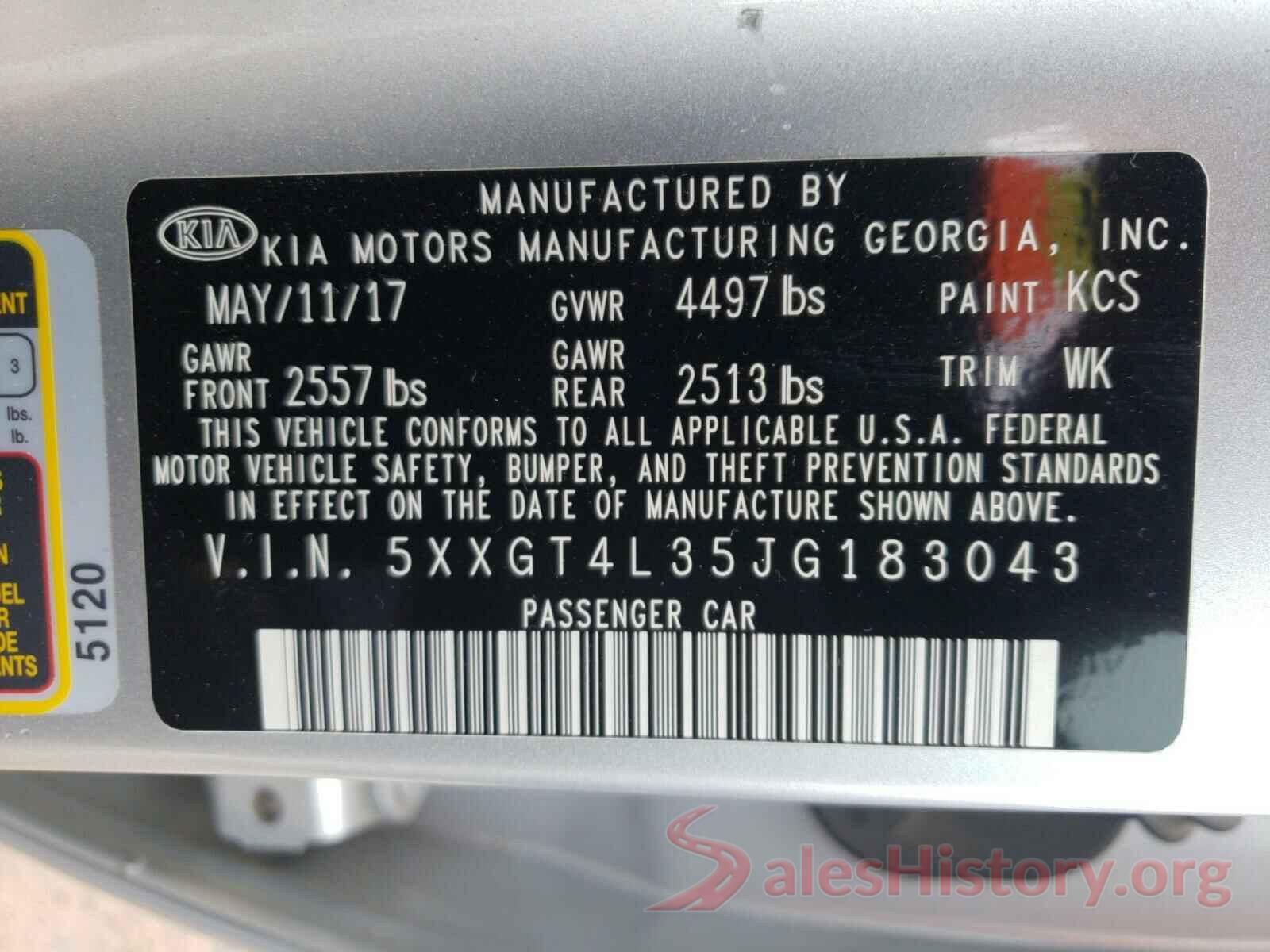 5XXGT4L35JG183043 2018 KIA OPTIMA