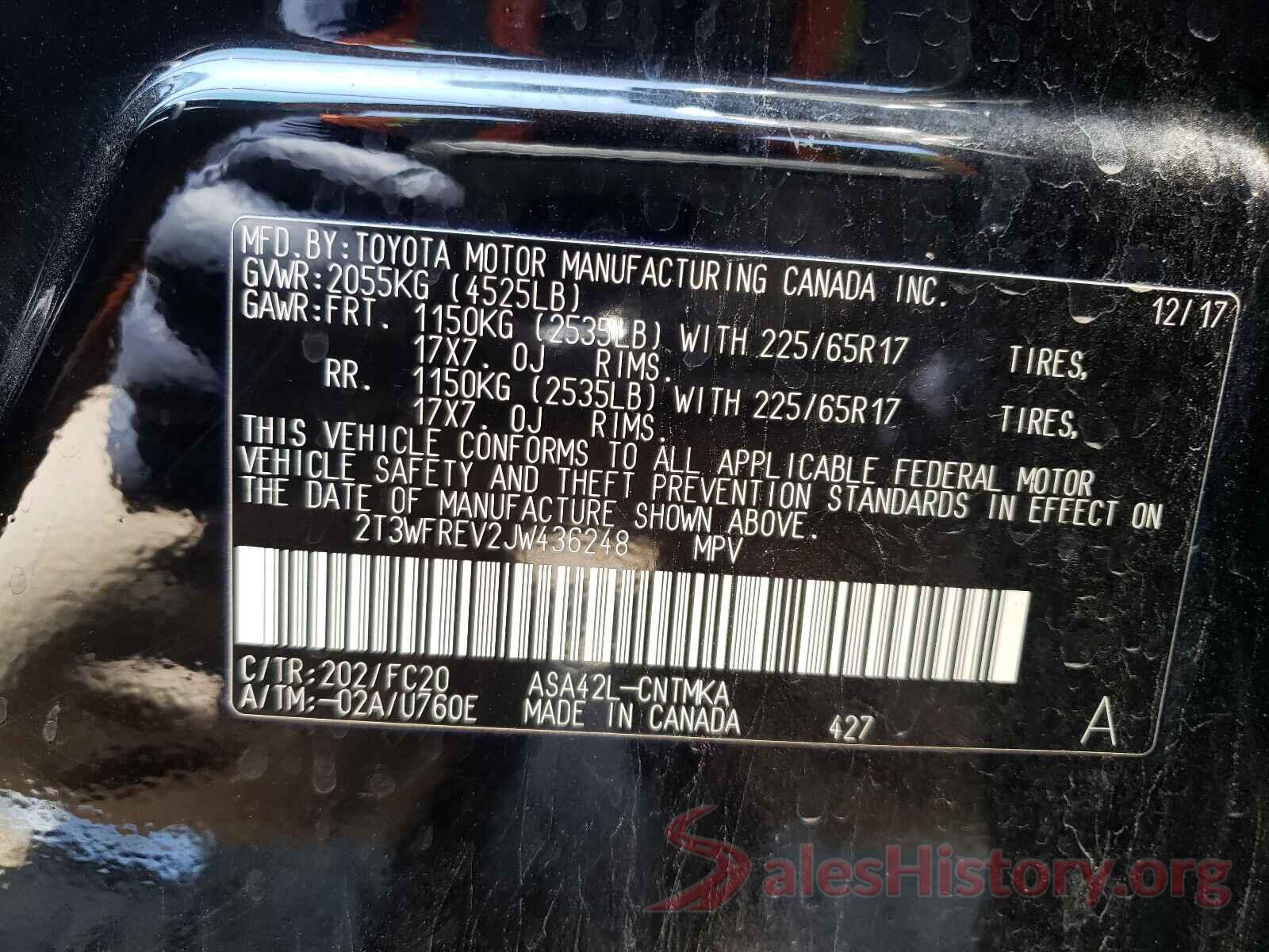 2T3WFREV2JW436248 2018 TOYOTA RAV4