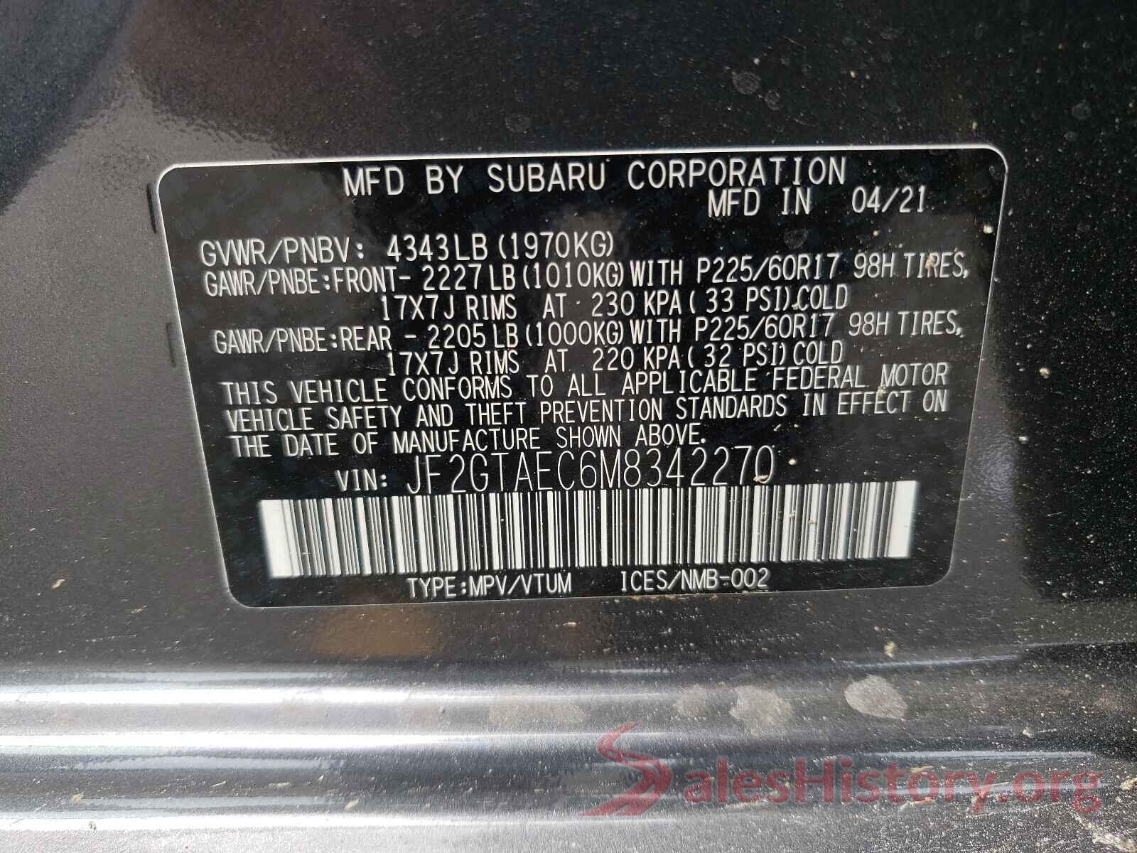 JF2GTAEC6M8342270 2021 SUBARU CROSSTREK