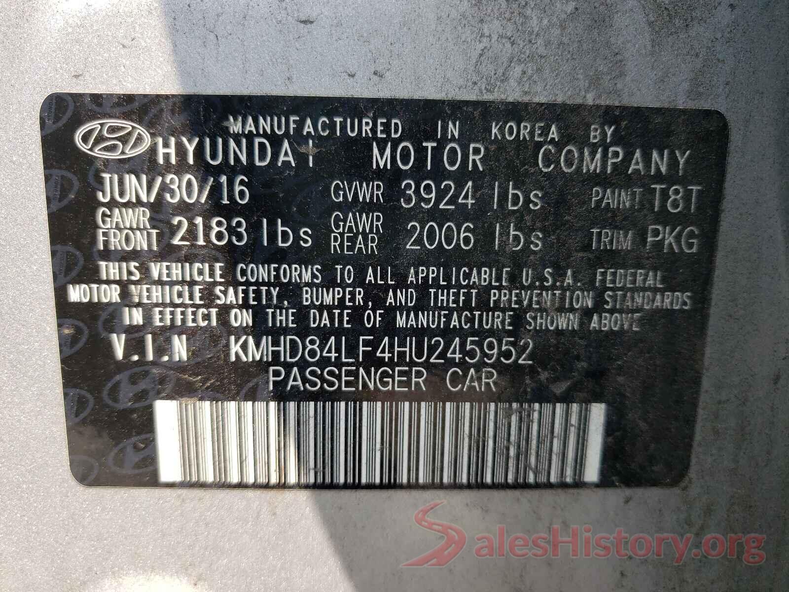 KMHD84LF4HU245952 2017 HYUNDAI ELANTRA