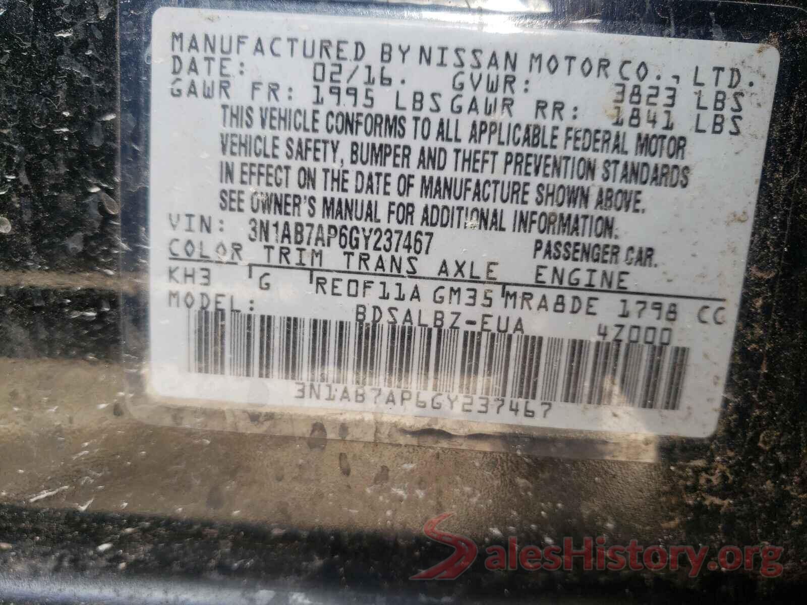 3N1AB7AP6GY237467 2016 NISSAN SENTRA