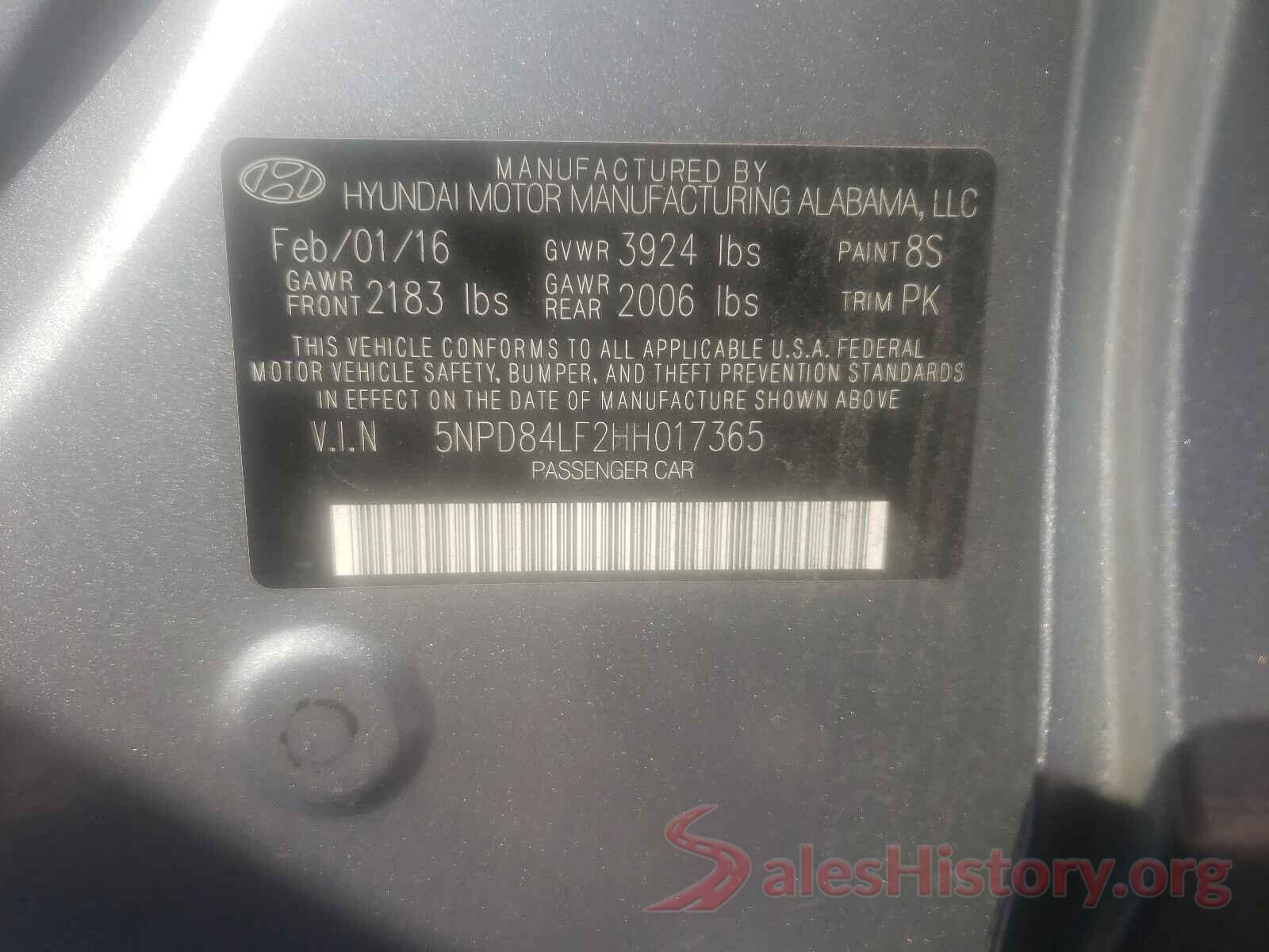 5NPD84LF2HH017365 2017 HYUNDAI ELANTRA