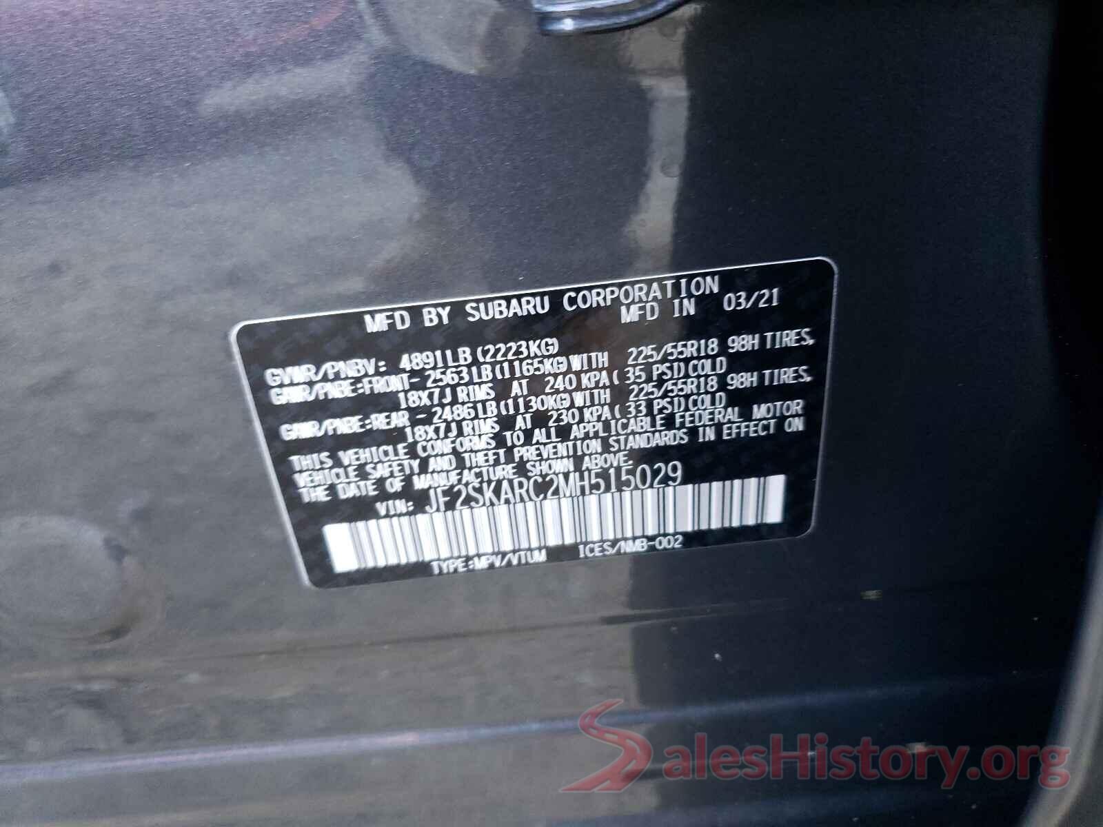 JF2SKARC2MH515029 2021 SUBARU FORESTER