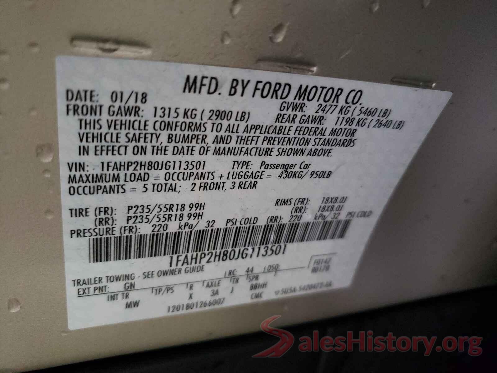 1FAHP2H80JG113501 2018 FORD TAURUS