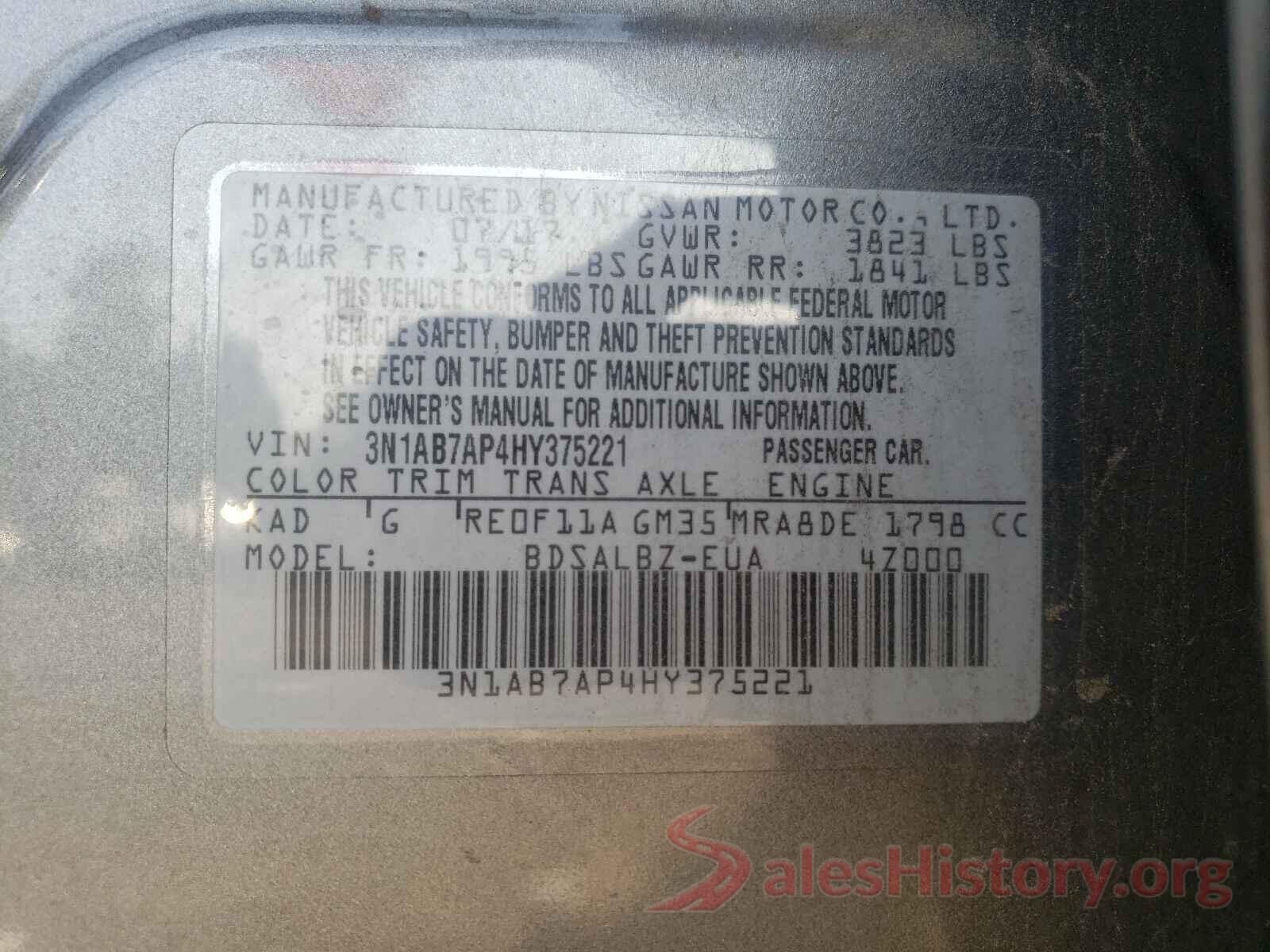 3N1AB7AP4HY375221 2017 NISSAN SENTRA