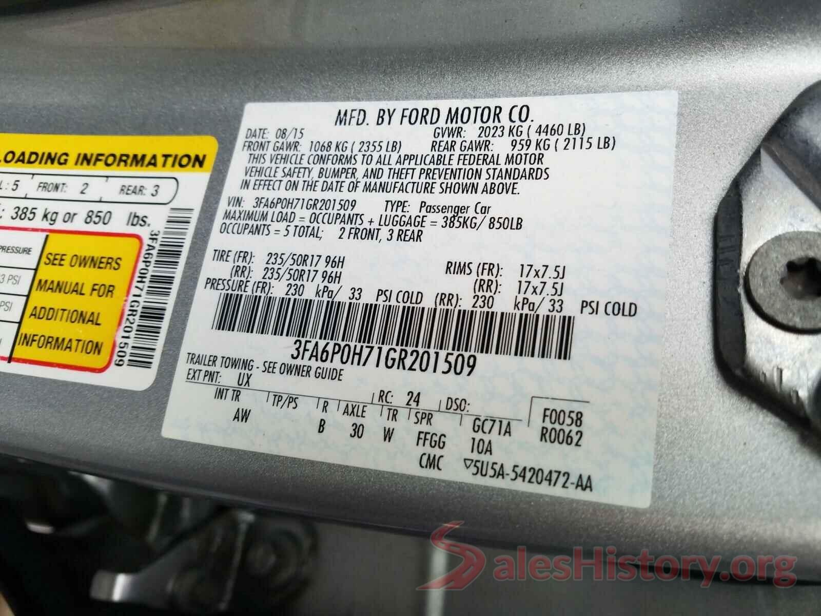 3FA6P0H71GR201509 2016 FORD FUSION