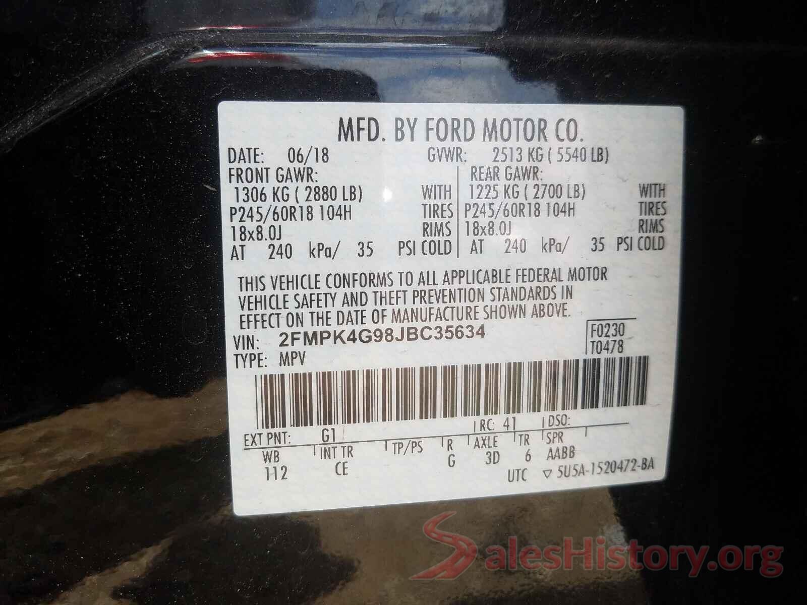 2FMPK4G98JBC35634 2018 FORD EDGE