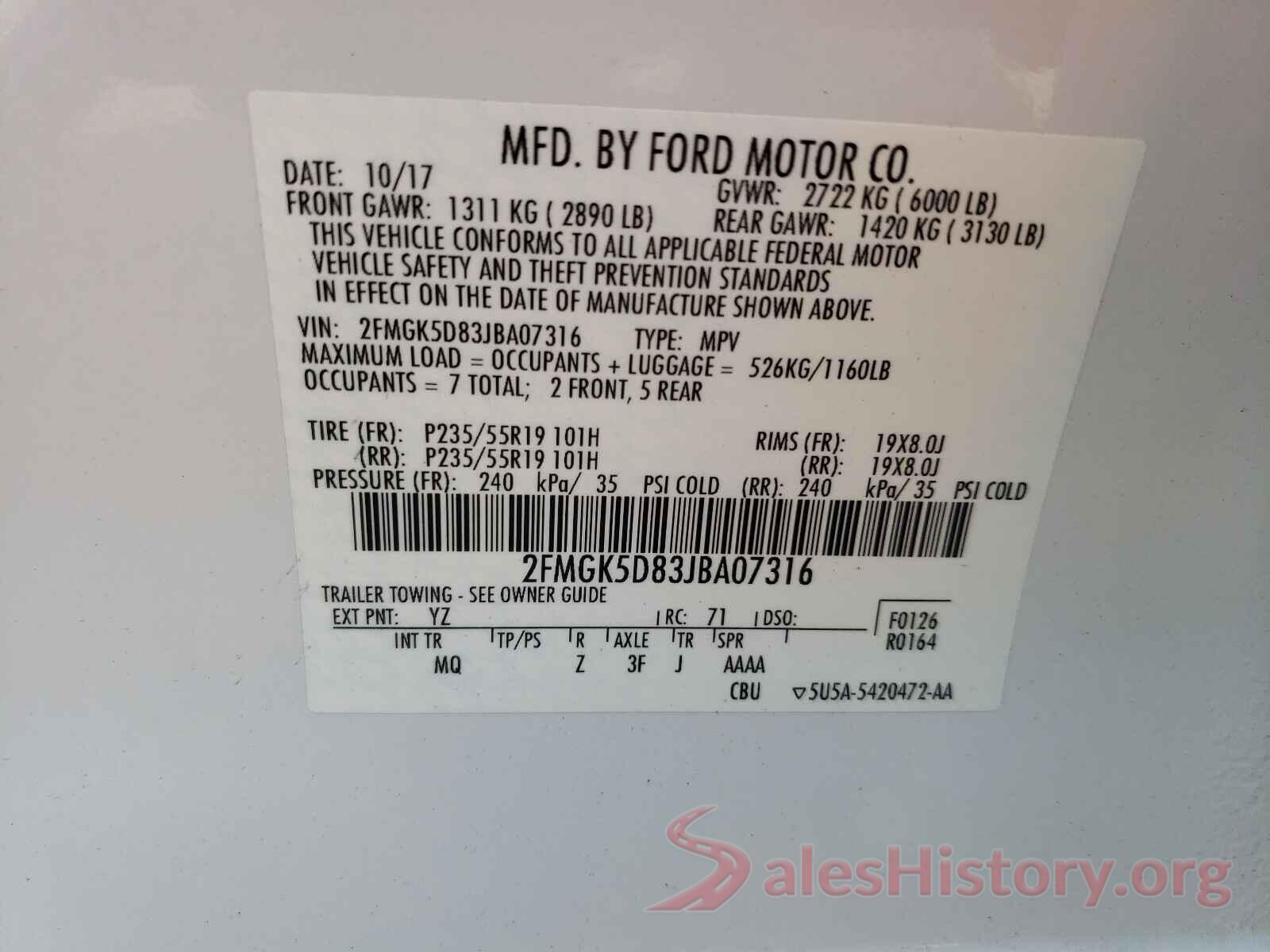 2FMGK5D83JBA07316 2018 FORD FLEX