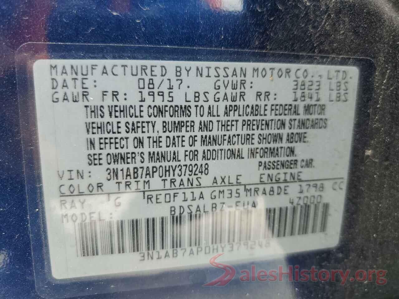 3N1AB7AP0HY379248 2017 NISSAN SENTRA