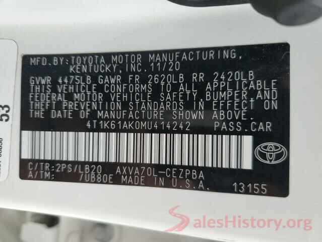 4T1K61AK0MU414242 2021 TOYOTA CAMRY