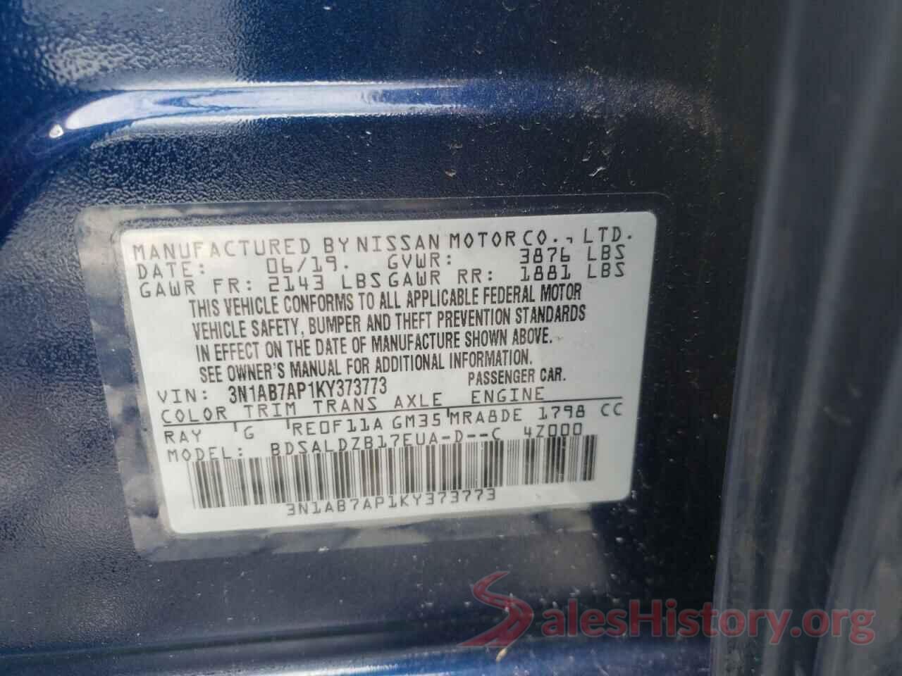 3N1AB7AP1KY373773 2019 NISSAN SENTRA