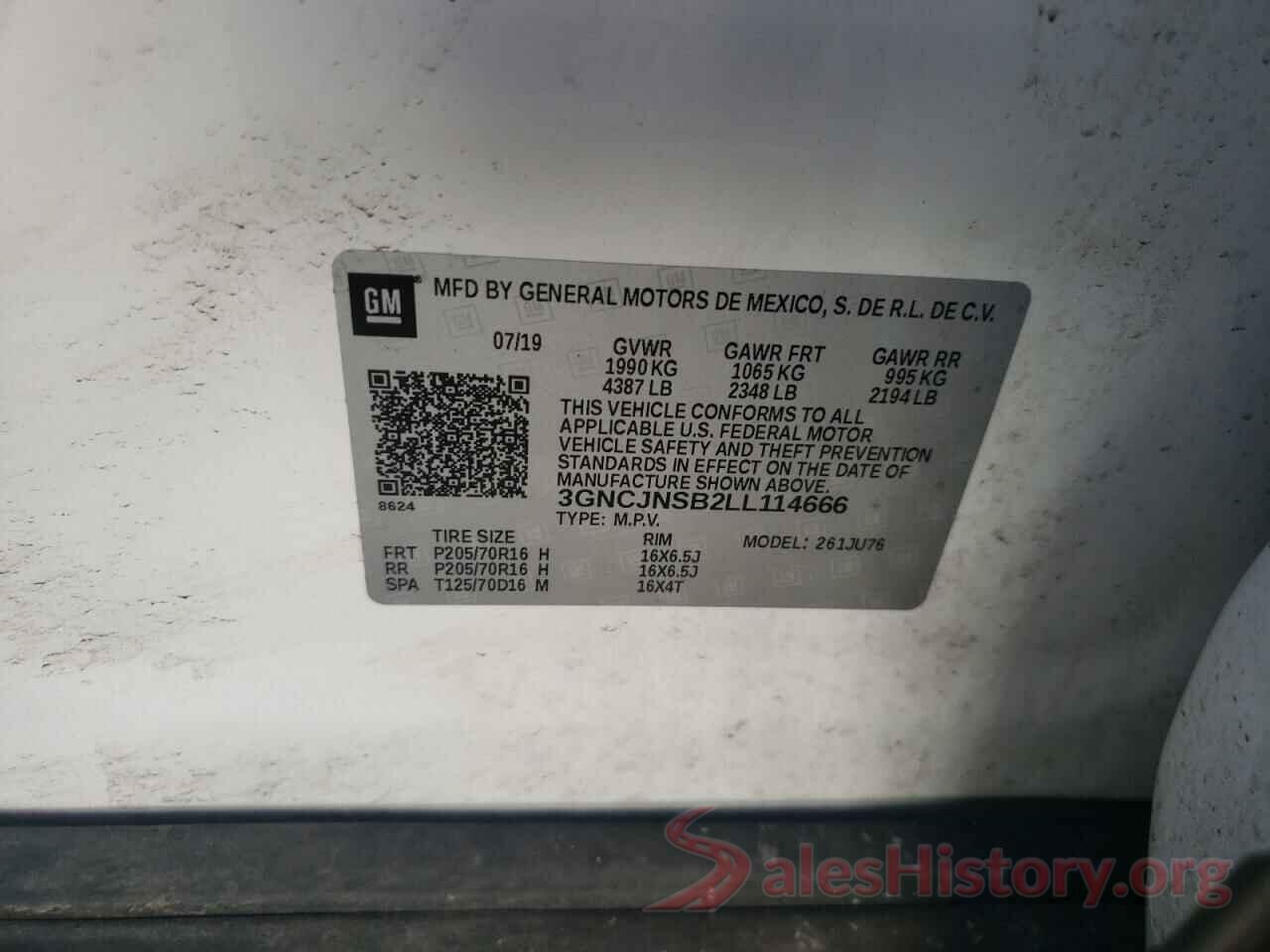 3GNCJNSB2LL114666 2020 CHEVROLET TRAX