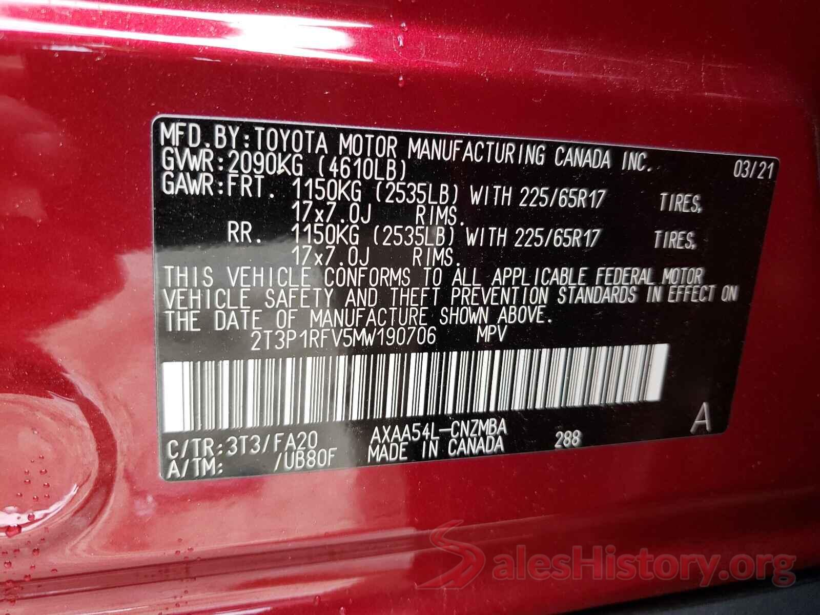 2T3P1RFV5MW190706 2021 TOYOTA RAV4