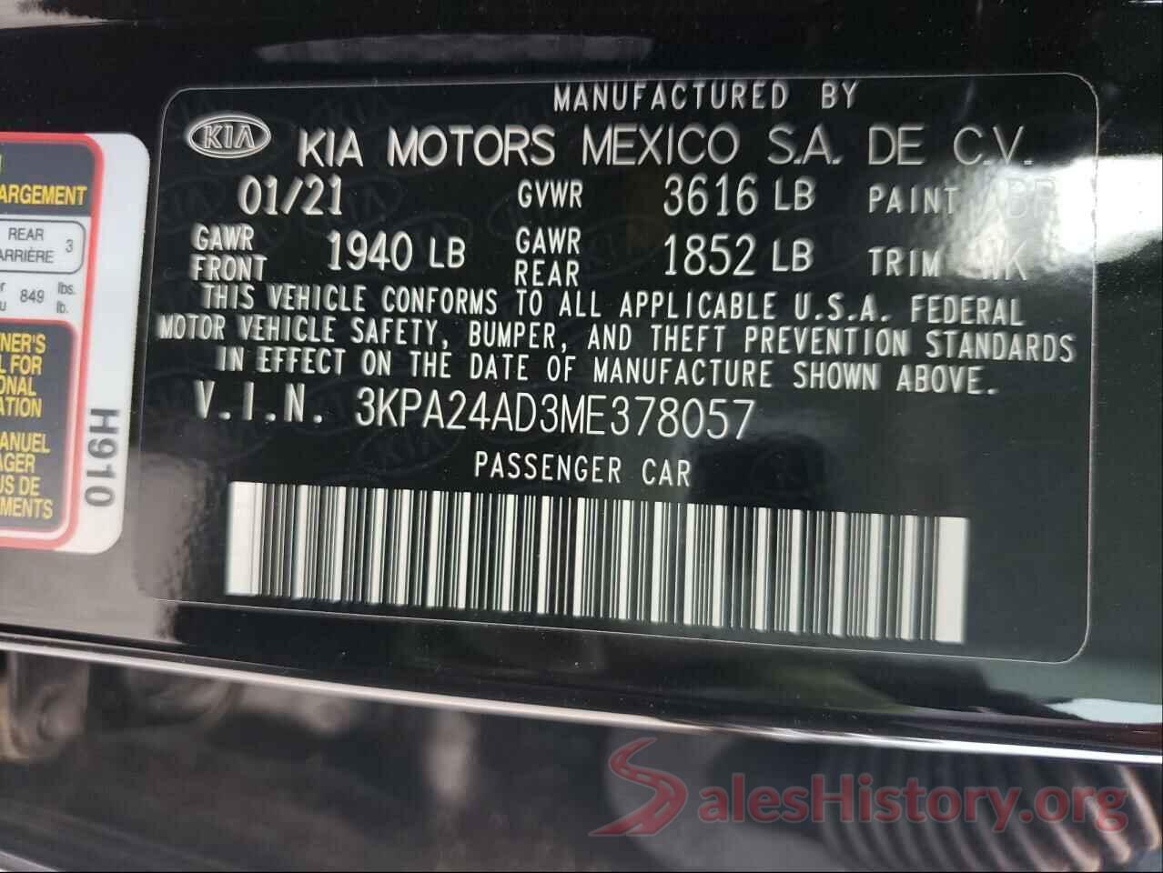 3KPA24AD3ME378057 2021 KIA RIO