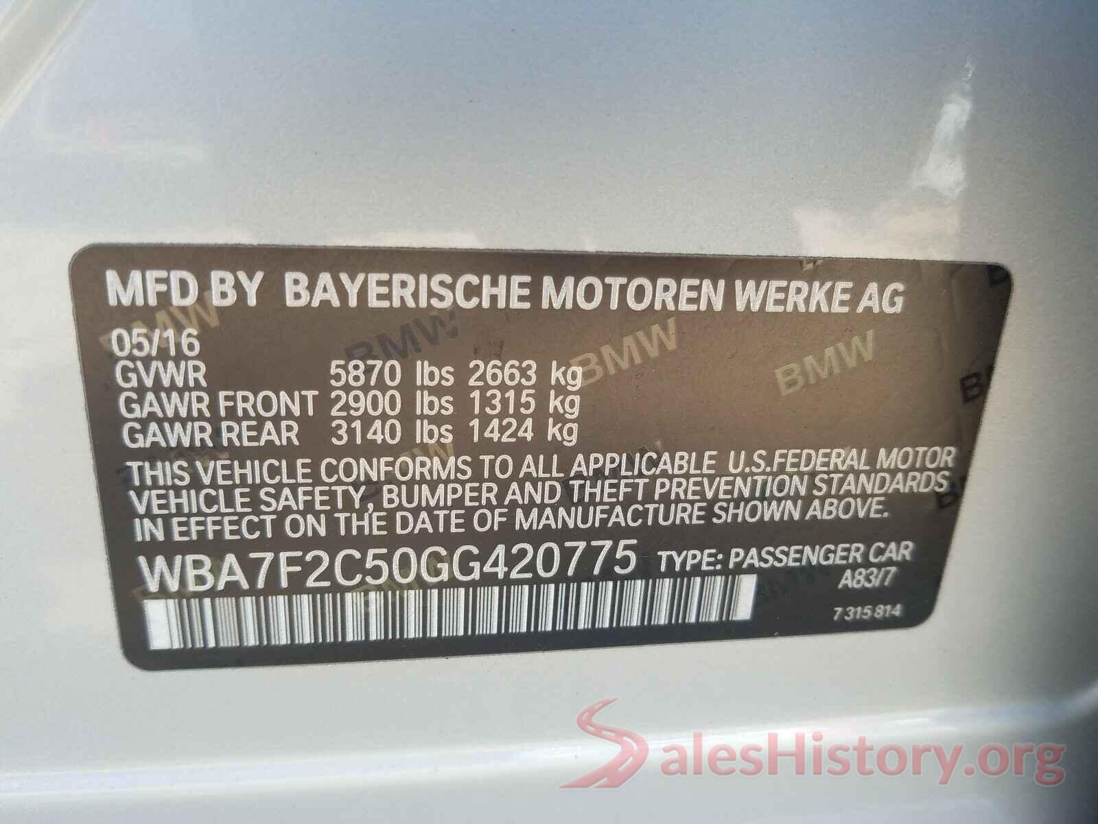 WBA7F2C50GG420775 2016 BMW 7 SERIES