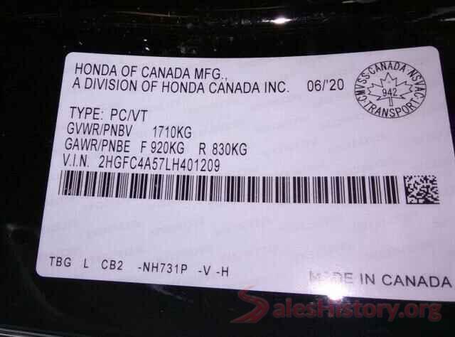 2HGFC4A57LH401209 2020 HONDA CIVIC