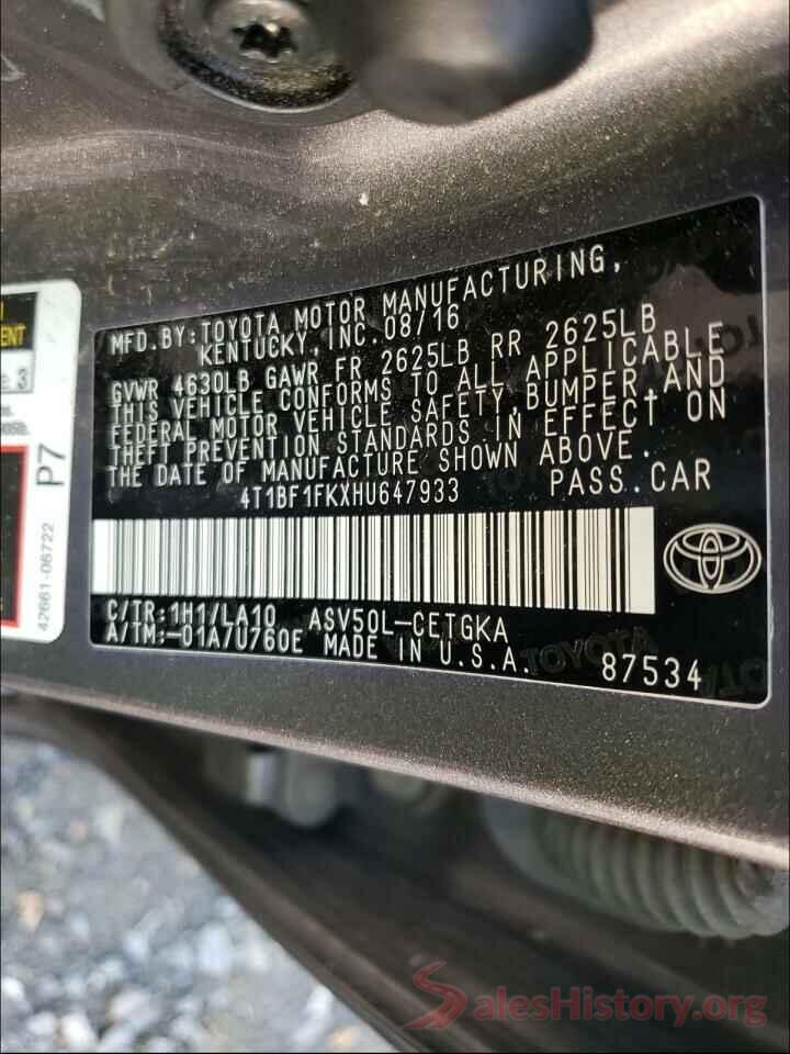 4T1BF1FKXHU647933 2017 TOYOTA CAMRY