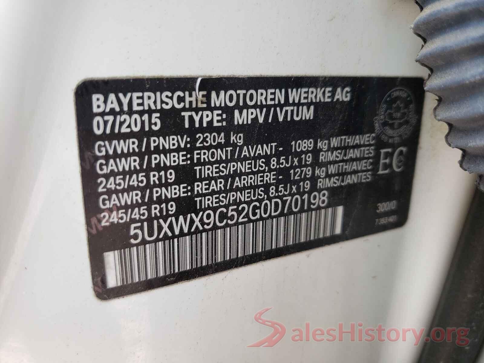 5UXWX9C52G0D70198 2016 BMW X3