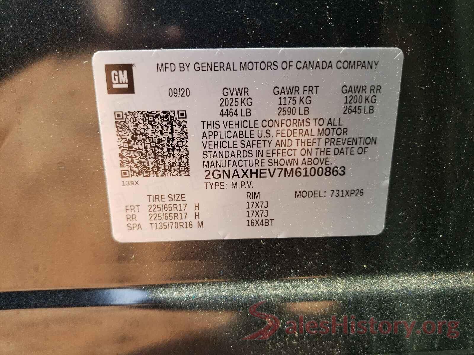 2GNAXHEV7M6100863 2021 CHEVROLET EQUINOX