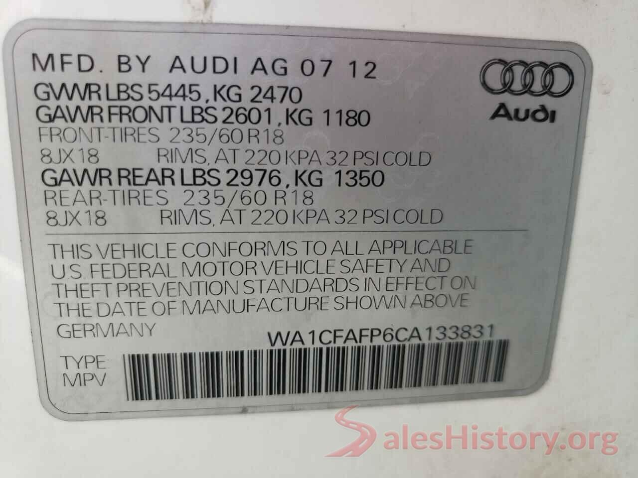 WA1CFAFP6CA133831 2012 AUDI Q5