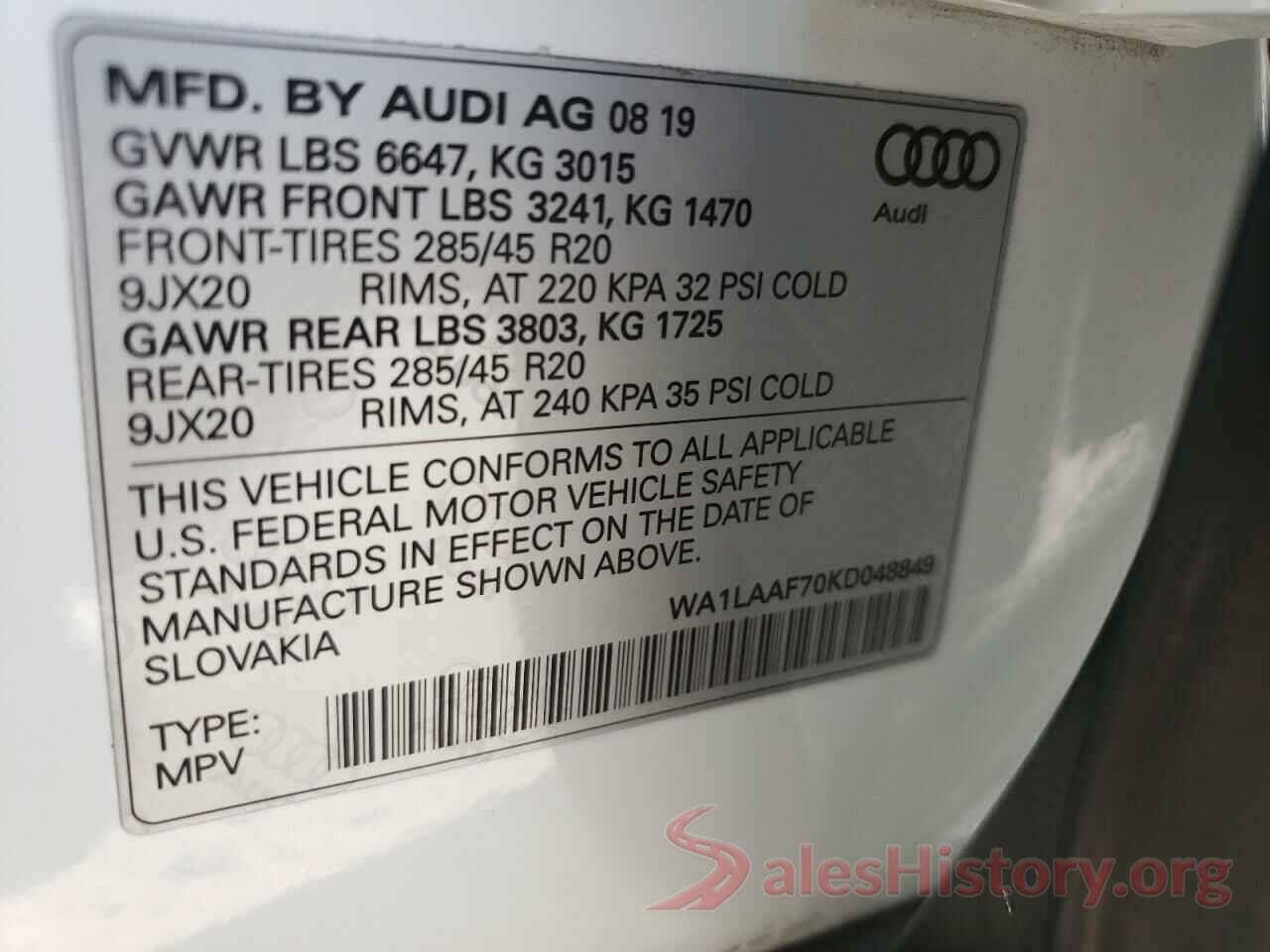 WA1LAAF70KD048849 2019 AUDI Q7