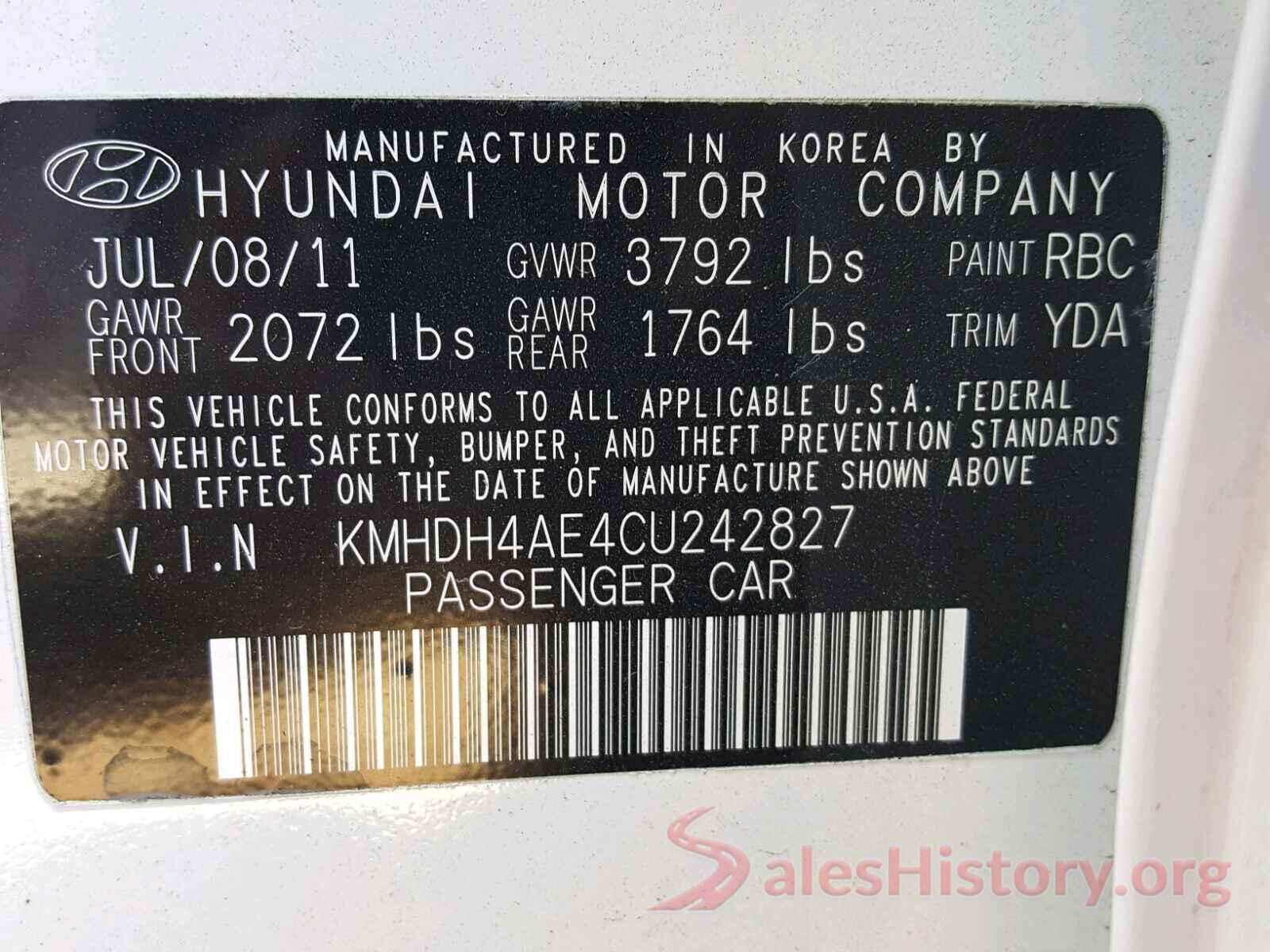 KMHDH4AE4CU242827 2012 HYUNDAI ELANTRA