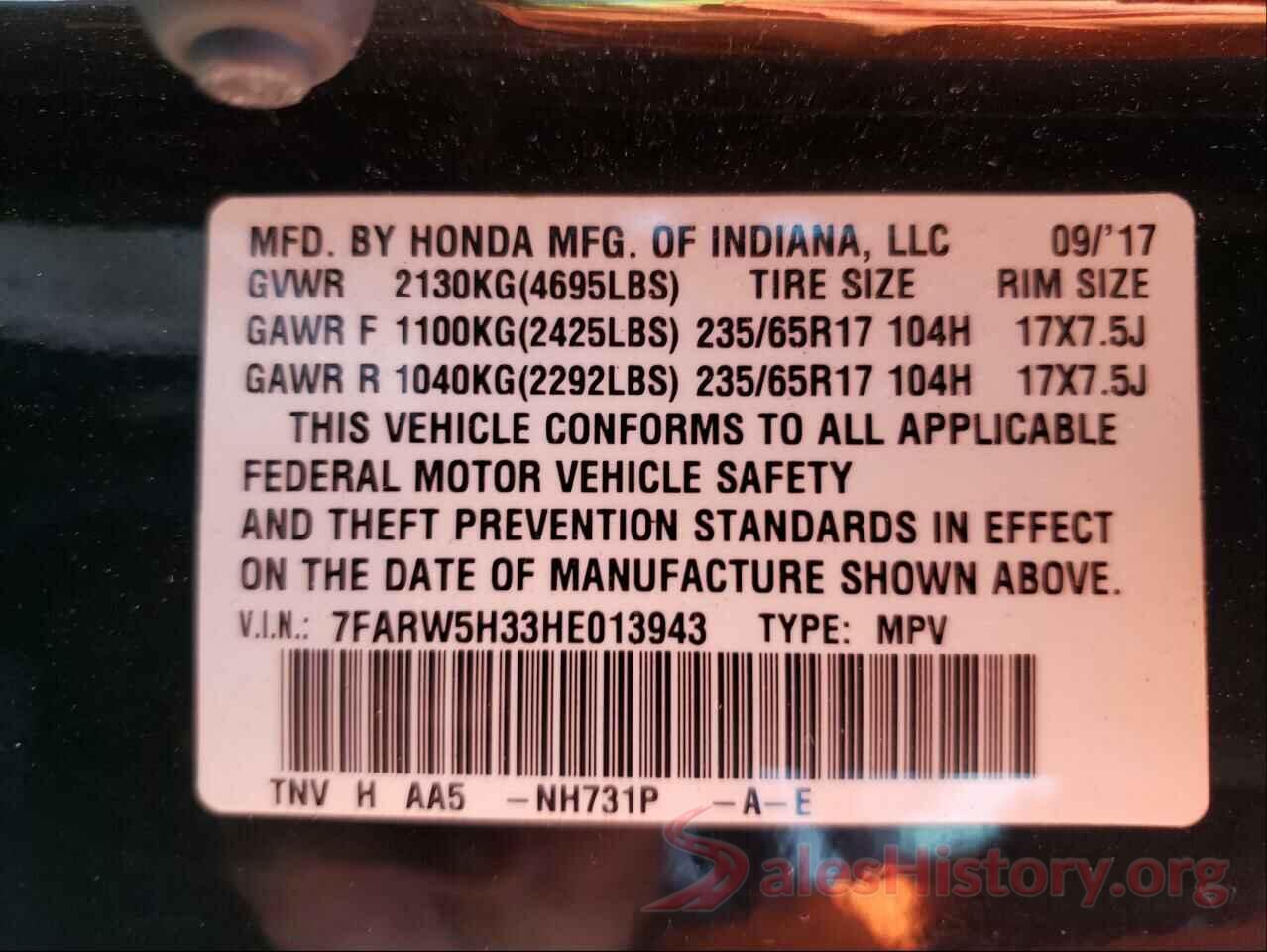 7FARW5H33HE013943 2017 HONDA CRV