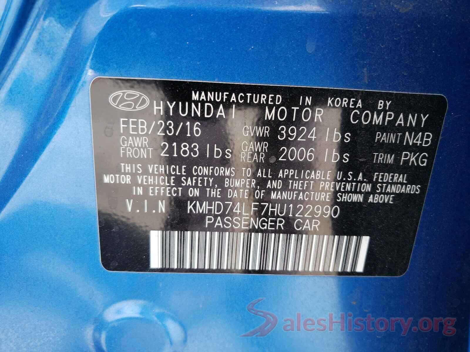 KMHD74LF7HU122990 2017 HYUNDAI ELANTRA