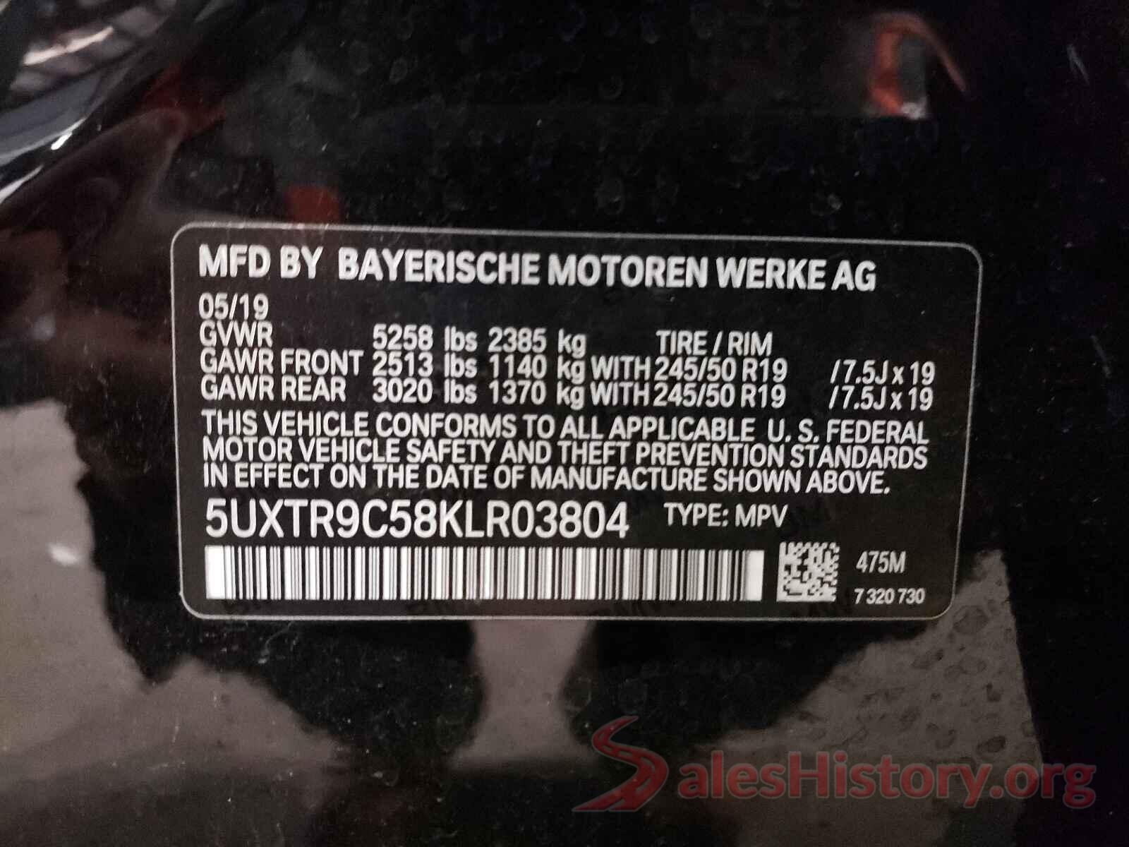 5UXTR9C58KLR03804 2019 BMW X3