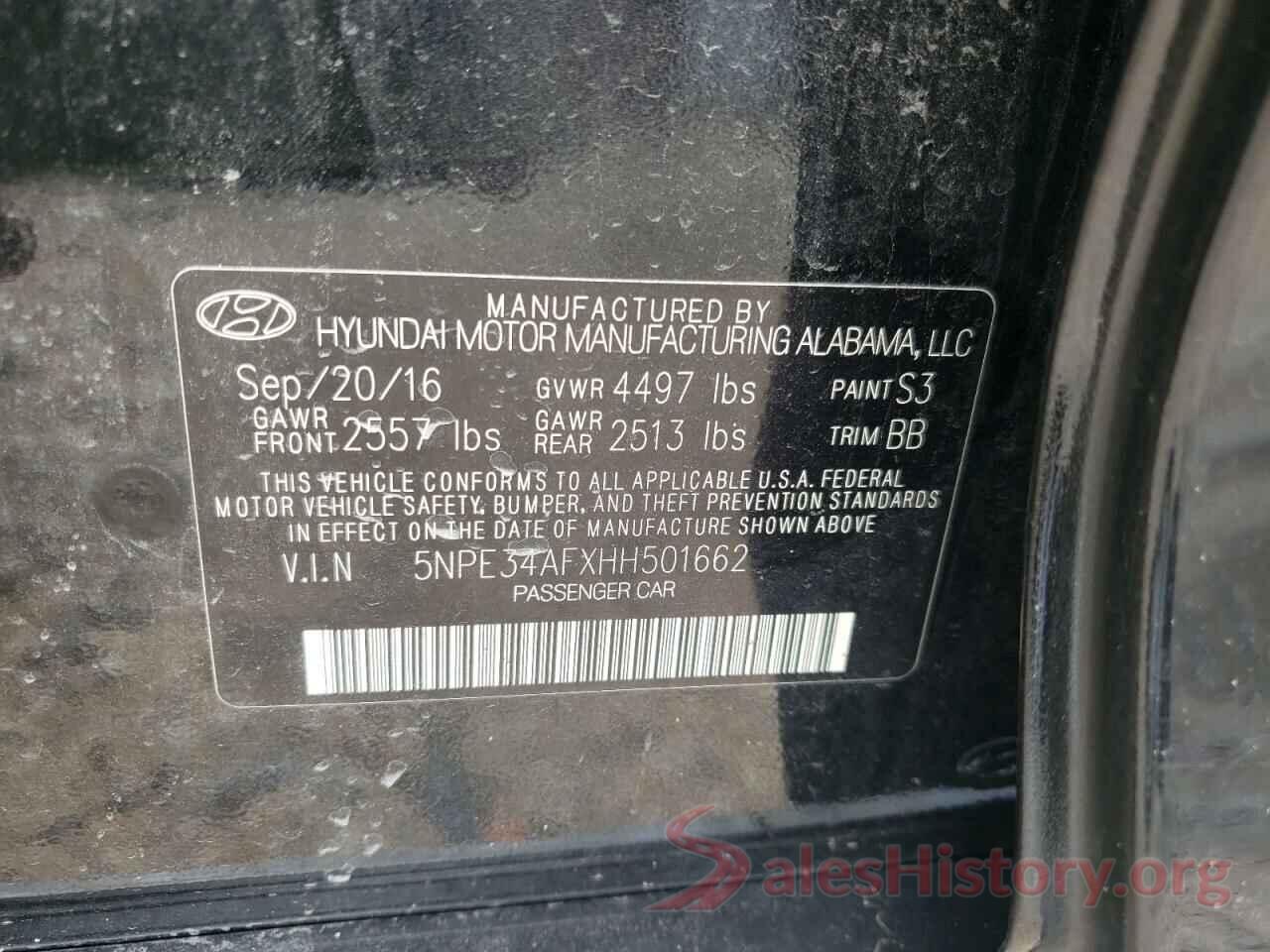 5NPE34AFXHH501662 2017 HYUNDAI SONATA