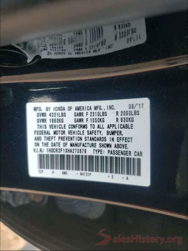 1HGCR2F1XHA270679 2017 HONDA ACCORD