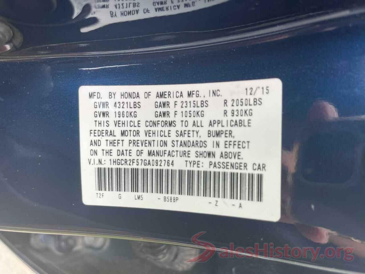 1HGCR2F57GA092764 2016 HONDA ACCORD