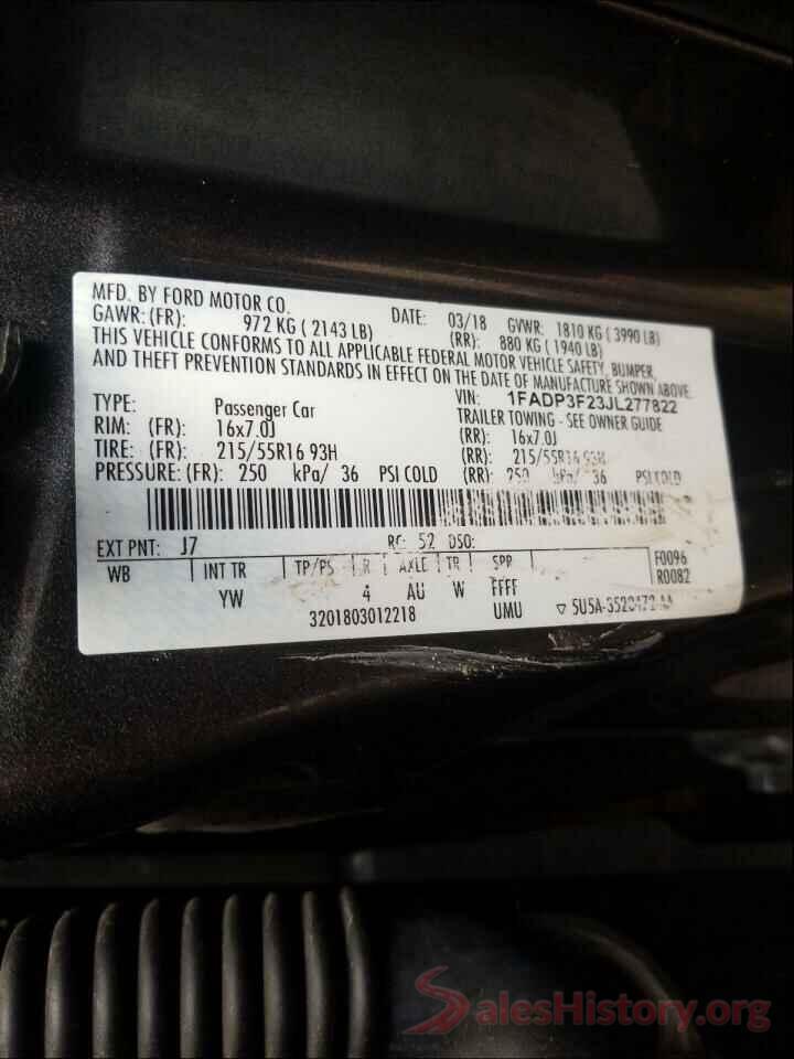 1FADP3F23JL277822 2018 FORD FOCUS