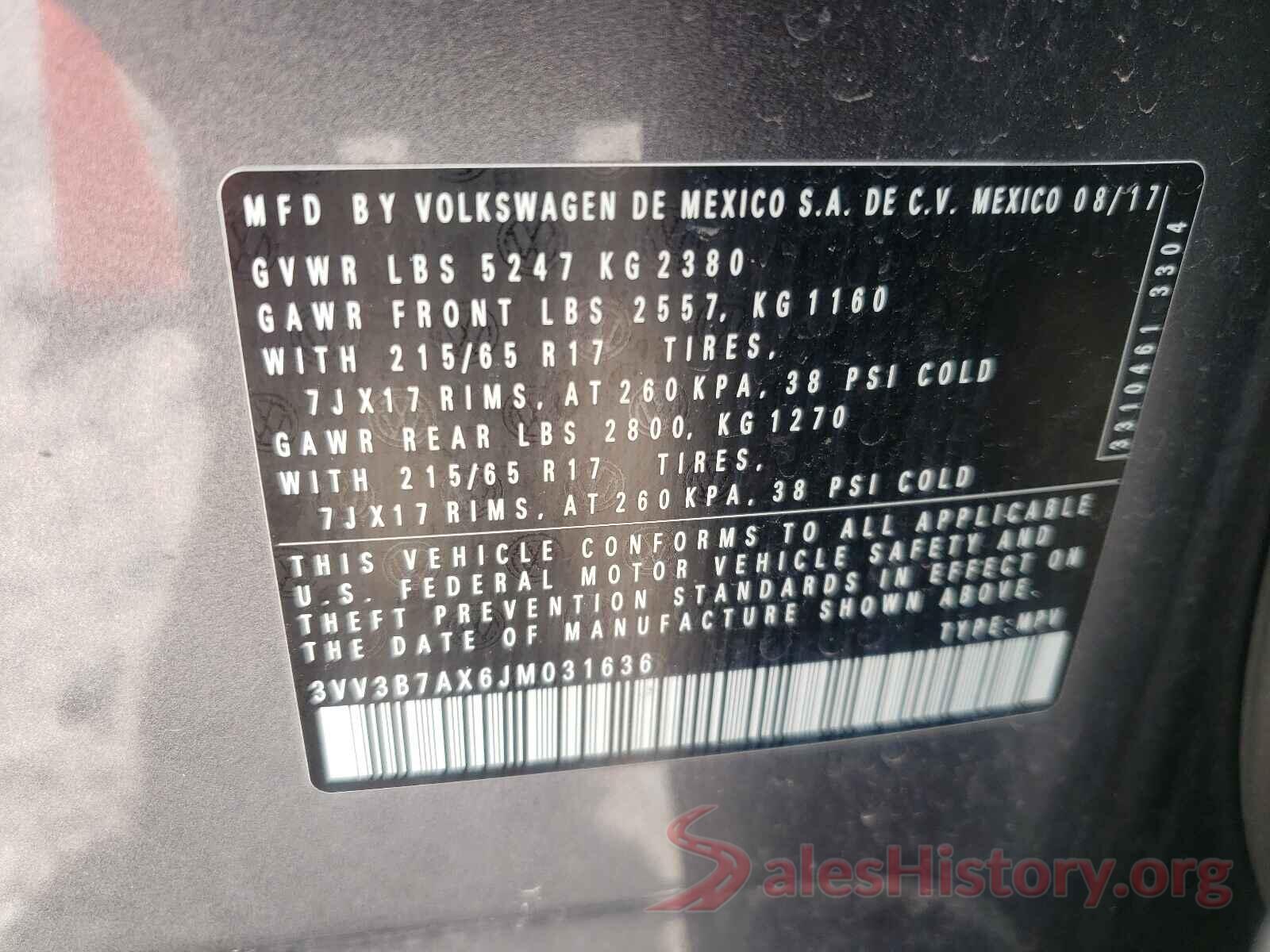 3VV3B7AX6JM031636 2018 VOLKSWAGEN TIGUAN