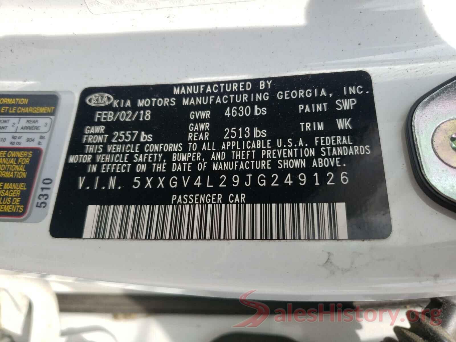 5XXGV4L29JG249126 2018 KIA OPTIMA