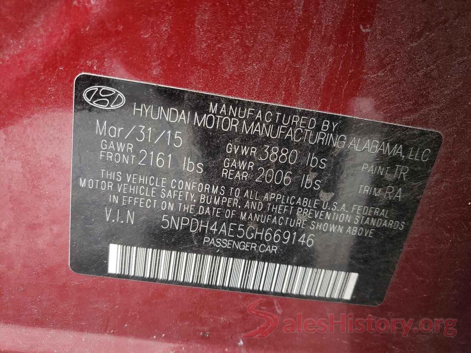 5NPDH4AE5GH669146 2016 HYUNDAI ELANTRA