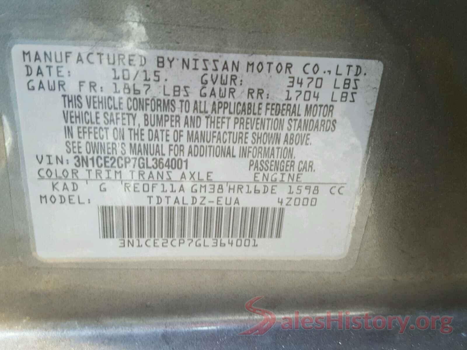 3N1CE2CP7GL364001 2016 NISSAN VERSA