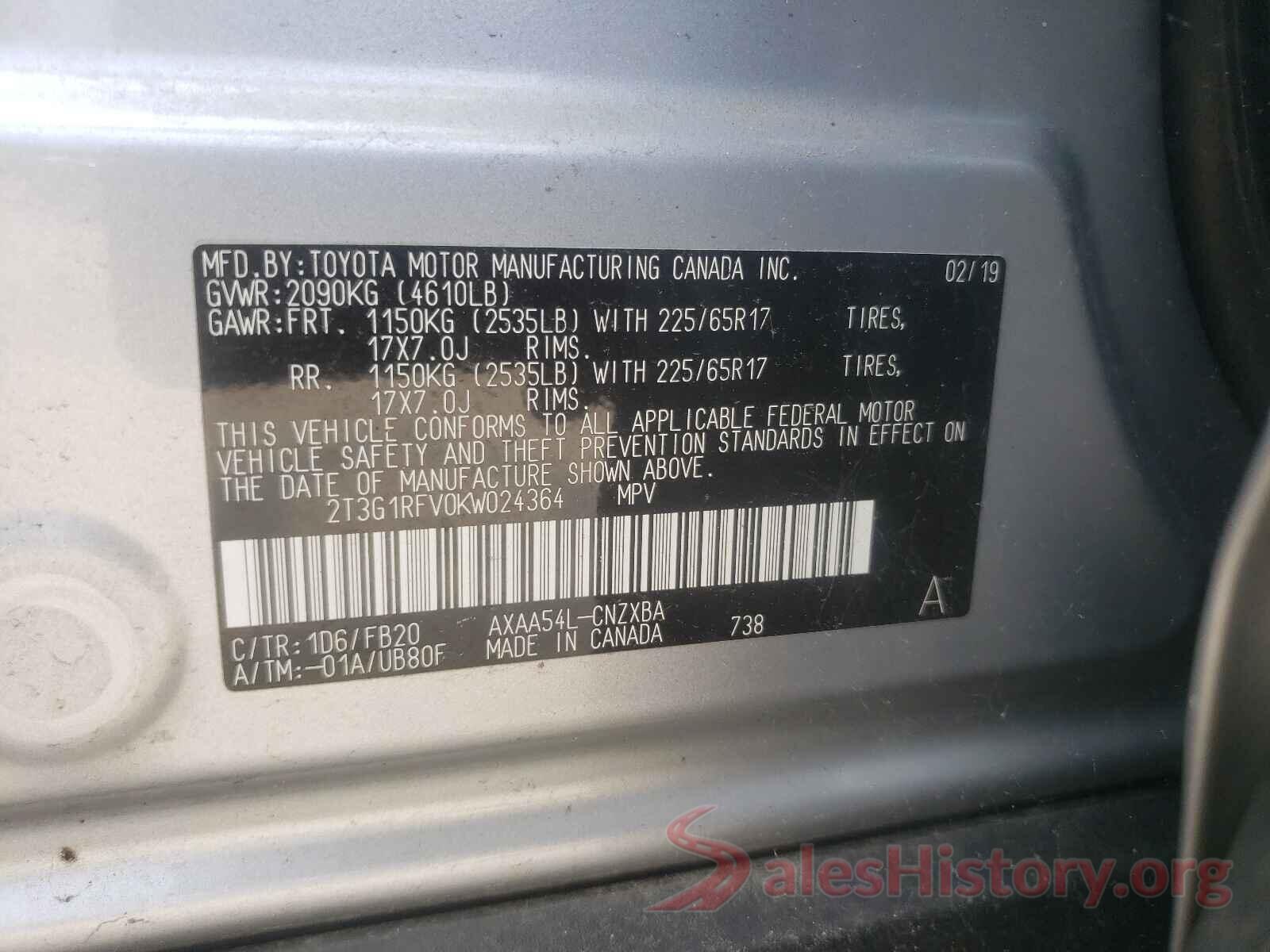 2T3G1RFV0KW024364 2019 TOYOTA RAV4