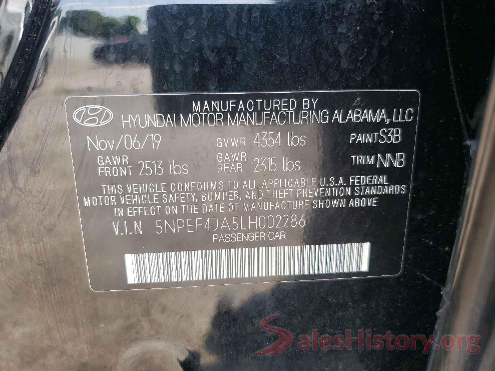 5NPEF4JA5LH002286 2020 HYUNDAI SONATA