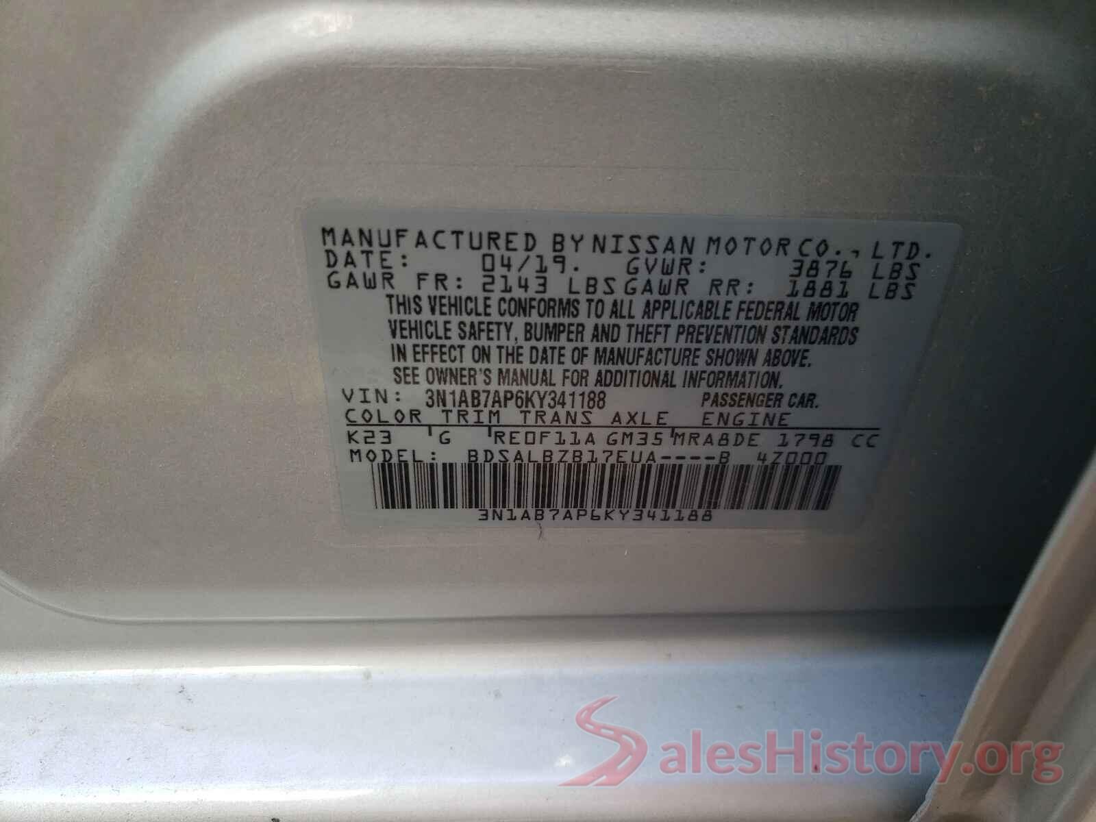 3N1AB7AP6KY341188 2019 NISSAN SENTRA