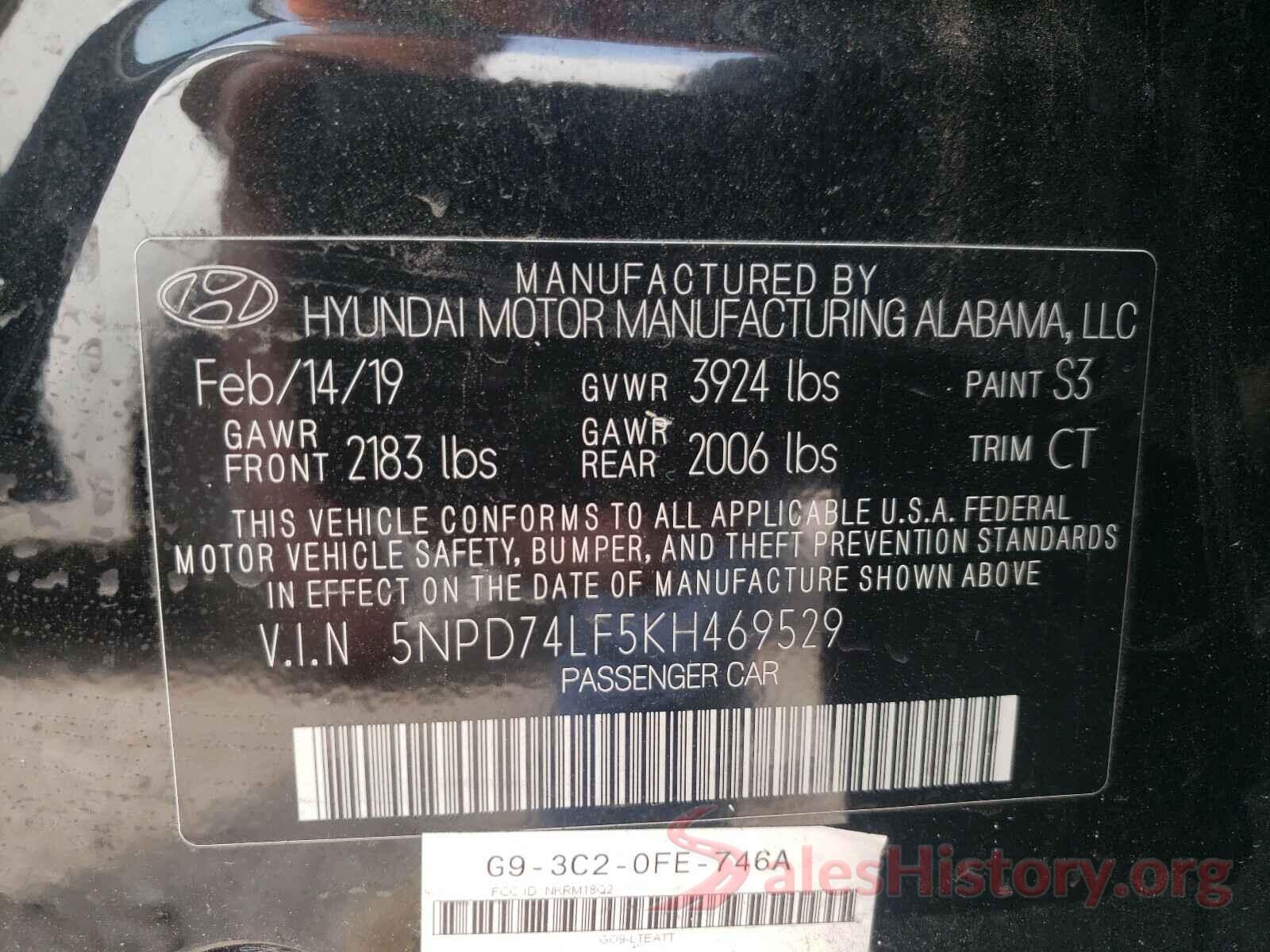 5NPD74LF5KH469529 2019 HYUNDAI ELANTRA