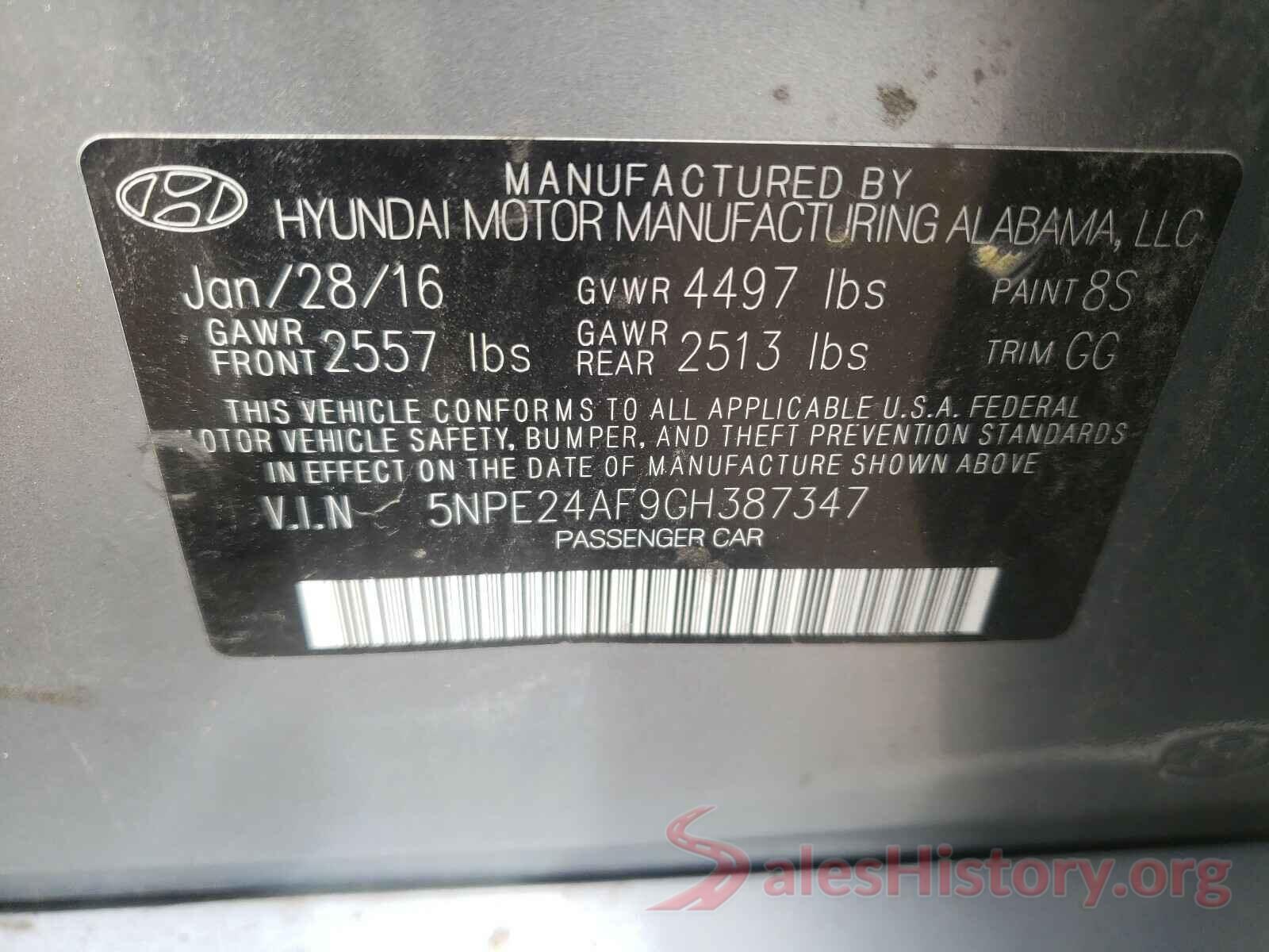 5NPE24AF9GH387347 2016 HYUNDAI SONATA