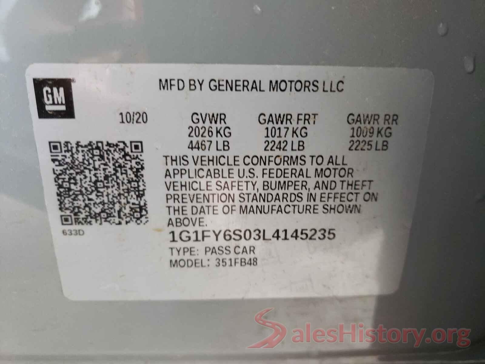 1G1FY6S03L4145235 2020 CHEVROLET BOLT