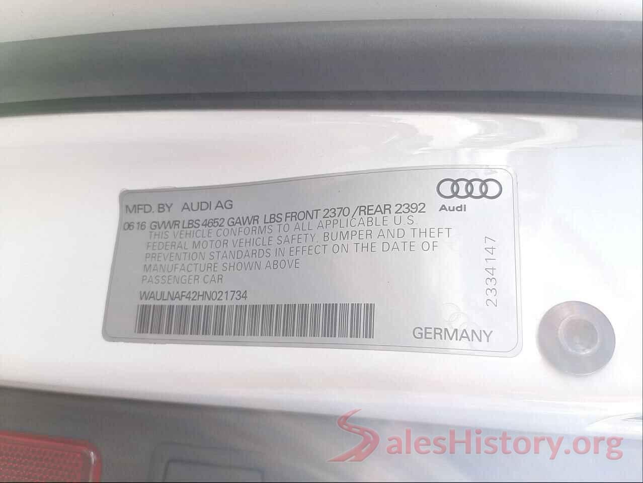 WAULNAF42HN021734 2017 AUDI A4