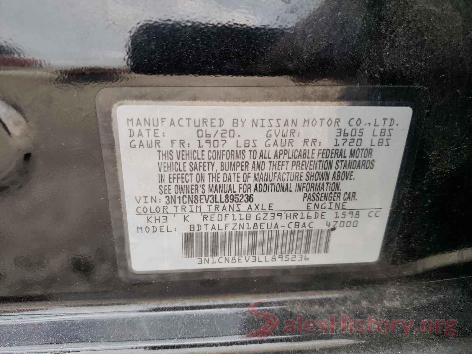 3N1CN8EV3LL895236 2020 NISSAN VERSA