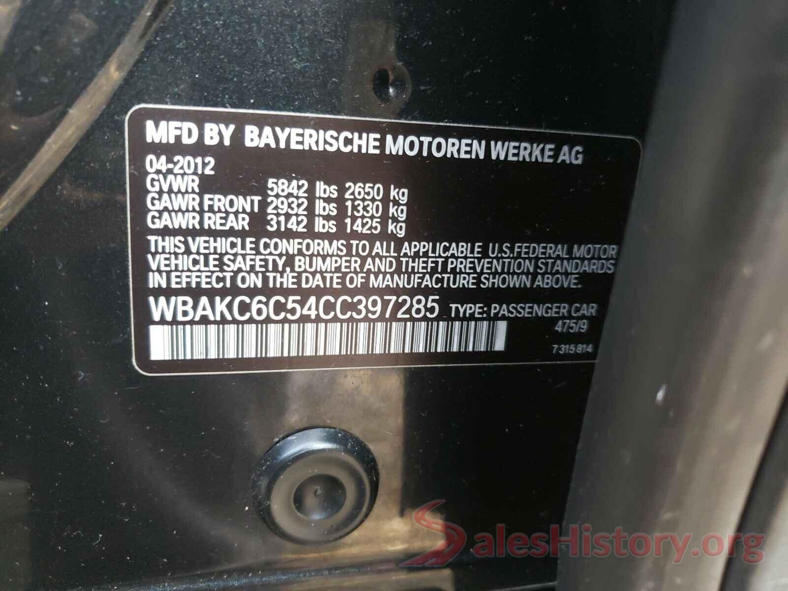 WBAKC6C54CC397285 2012 BMW 7 SERIES