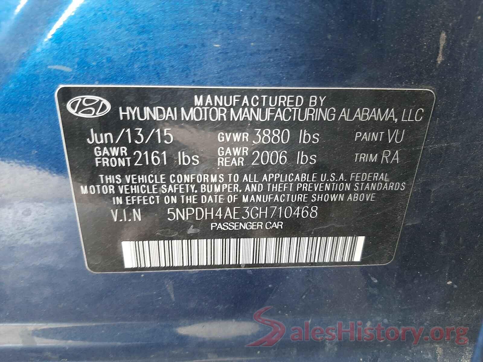 5NPDH4AE3GH710468 2016 HYUNDAI ELANTRA