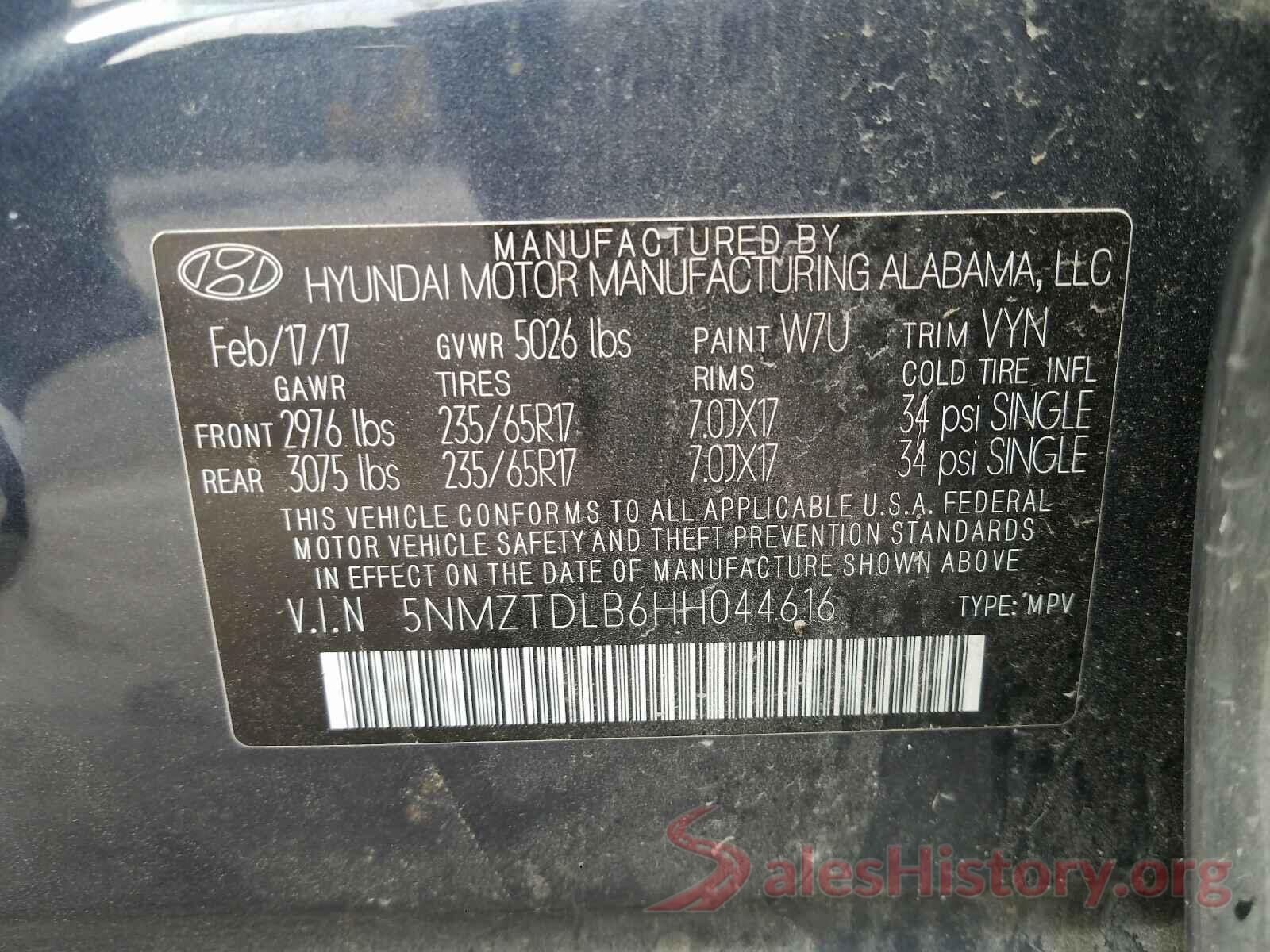 5NMZTDLB6HH044616 2017 HYUNDAI SANTA FE